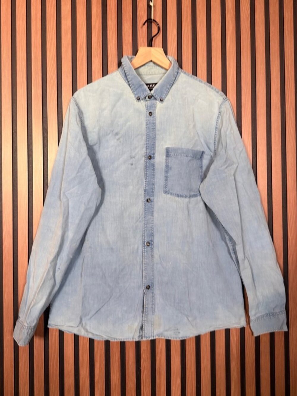 APC Denim Shirt XXL Mens Blue Chambray Long Sleeve Button Snap Collared